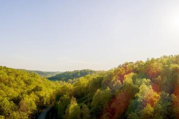 view of hills of Amesville, Ohio from a drone