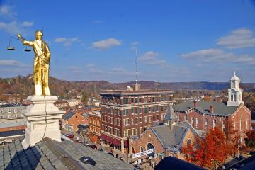 Aerial view of Athens from Court Street during the fall