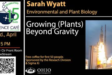A graphic of Ohio University's Science Cafe event that will feature Dr. Sarah Wyatt on April 3