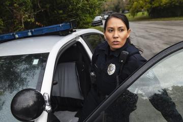 Officer Abigail Burke, played by Abigail Esmena, appears in three of the six new Cine-VR training episodes now available to law enforcement officers in Ohio.