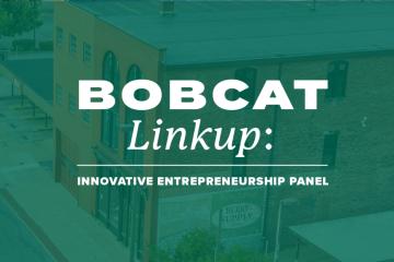 Bobcat Linkup Event title on a green background that includes a faded photo of a historic building 