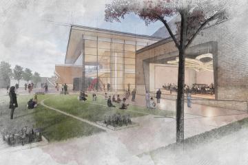 rendering of the new college of fine arts building facility 