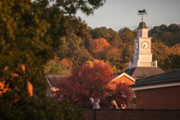 The colorful hills of fall surround OHIO's Athens campus