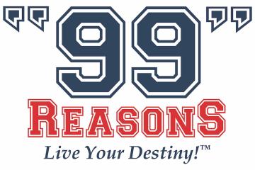 a blue and red logo for the 99 reasons scholarship