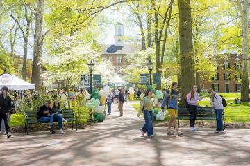 Cutler hall on the Athens Campus with students in the foreground