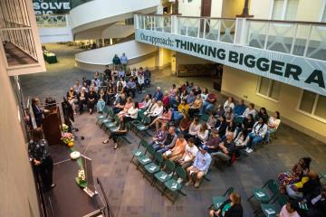 Students sitting in Grover Center for the scholarship awards