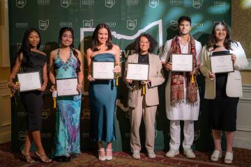 OHIO students pose with their awards at the 2025 Leadership Awards