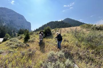 OHIO faculty are shown working outside on a hillside