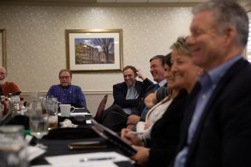 Greg Fraunfelter and Luke Feeney are shown with a group of other mayors from around Southeastern Ohio during a meeting at the Ohio Statehouse