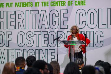 Former HCOM Dean Barbara Ross-Lee speaks to Class of 2025 graduates