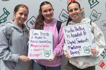 OHIO College of Business students displaying where they will be going for thier summer internships.