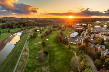 a wide shot of OHIO's campus at sunset
