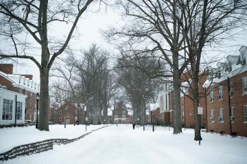 Ohio University's East Green is covered in snow