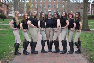 Members of the hunt seat equestrian team on College Green