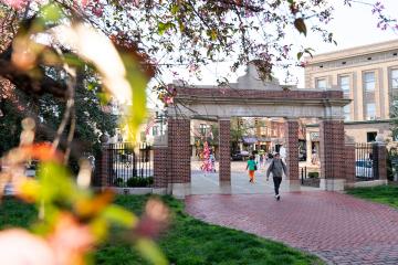 Students enter campus through the College Gateway.