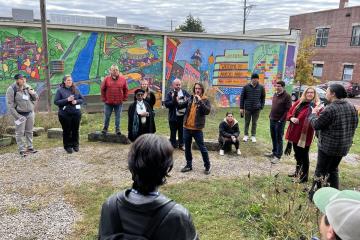 An OHIO faculty member leads a discussion at Armory Park in Athens