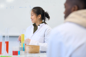 chemistry students in lab classroom