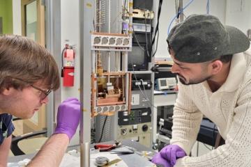 Ali Abbas and Nick Goman work on a project in an OHIO laboratory