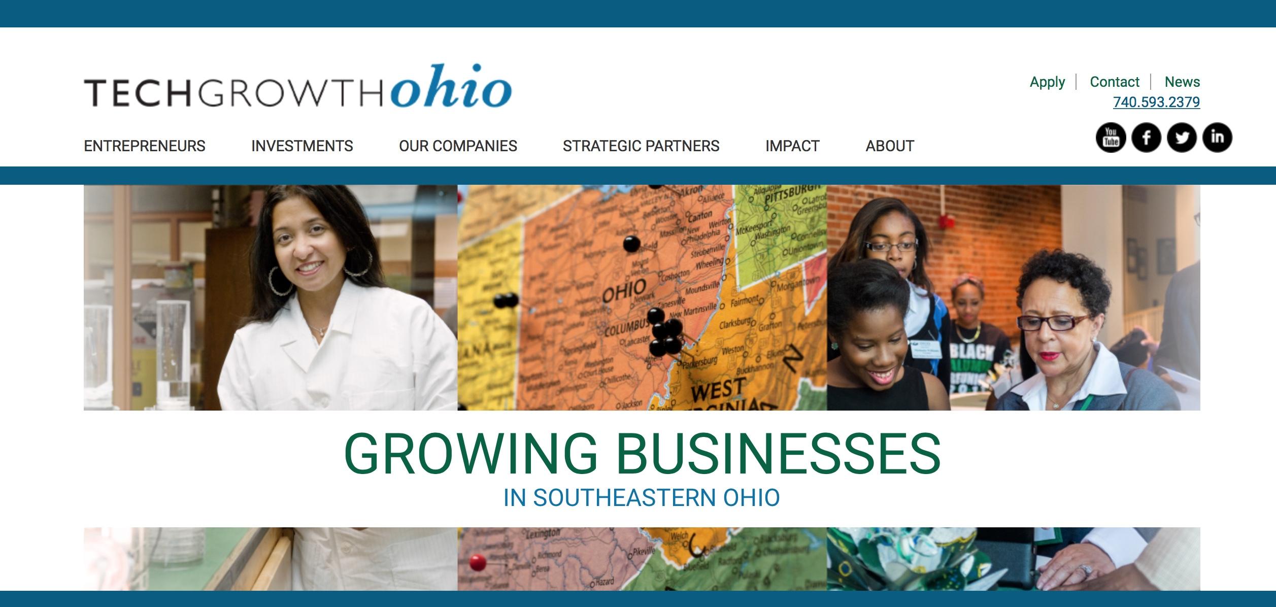 Screenshot of homepage of TechGROWTH website