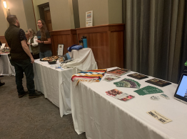 Fluff Bakery Owner talks to an attendee at the Women in Entrepreneurship Week event